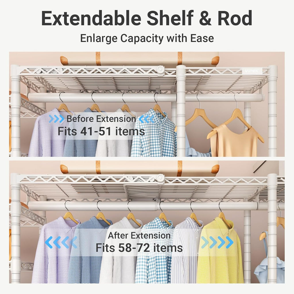 VIPEK X5 Extra Large Expandable Clothes Rack Adjustable from 7'8' to 10'5', Reach-in Closet Metal Clothing Racks Walk-in Freestanding Wardrobe Portable Closets, White