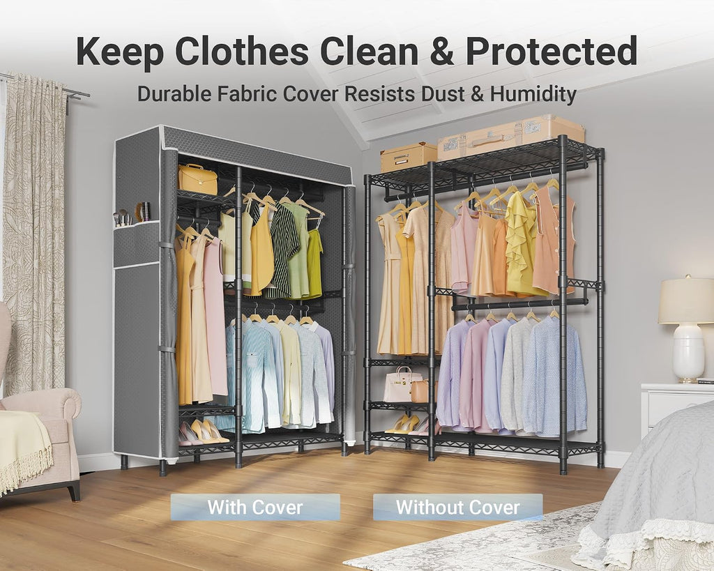 VIPEK V2C Heavy Duty Clothes Rack with Upgraded Polyester Cover, Metal Portable Closet with Adjustable Shelves & Hanging Rods, Freestanding Wardrobe Closet for Bedroom, Max Load 700LBS