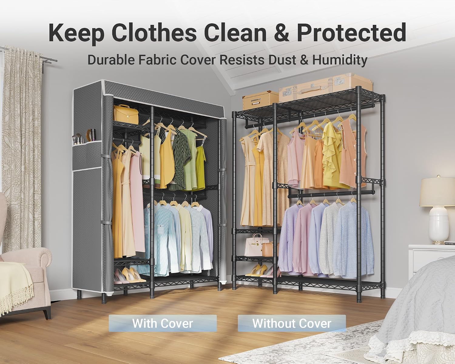 VIPEK V2C Heavy Duty Clothes Rack with Upgraded Polyester Cover, Metal Portable Closet with Adjustable Shelves & Hanging Rods, Freestanding Wardrobe Closet for Bedroom, Max Load 700LBS