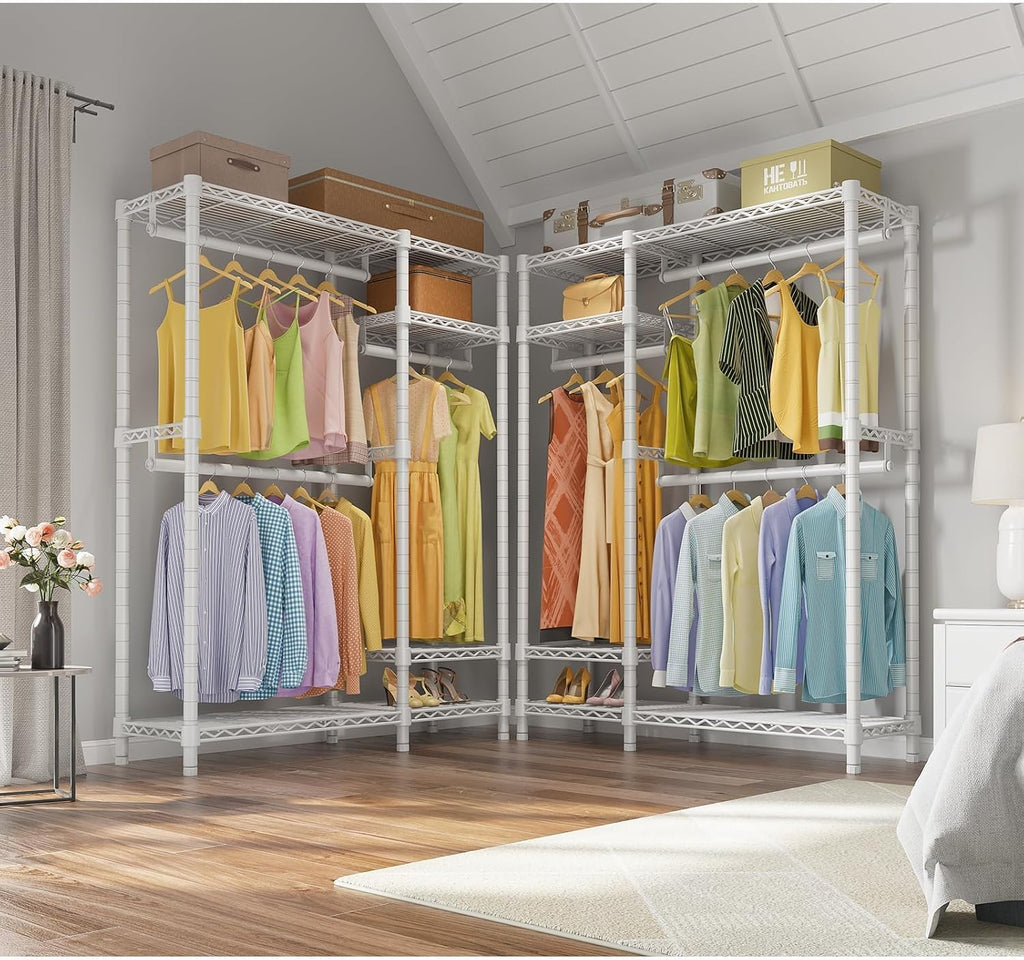 VIPEK V2 Heavy Duty Clothes Rack 4 Tiers Wire Shelving Garment Racks with 3 Hanging Rods Compact Freestanding Closet Metal Closet Rack, Max Load 700LBS, White