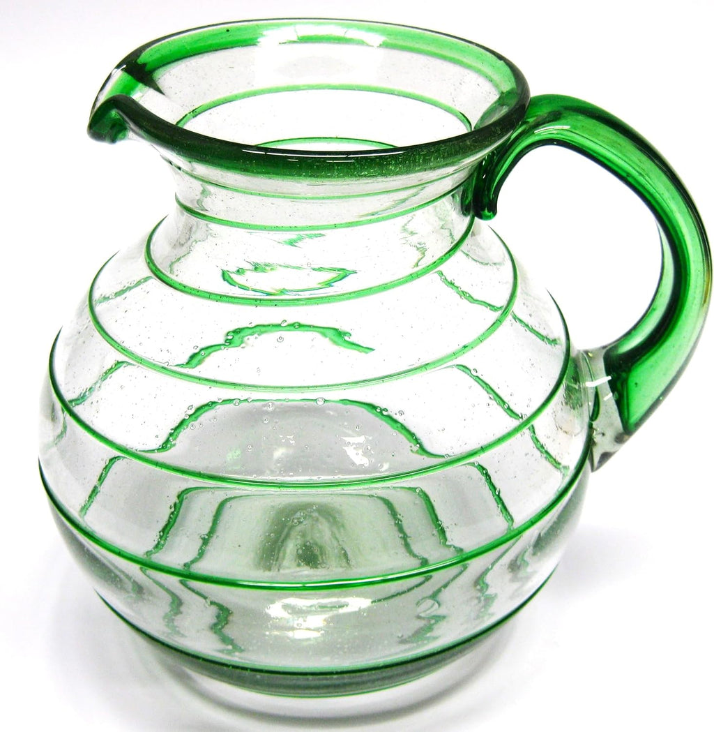 Emerald Green Spiral 120 oz Pitcher and 6 Drinking Glasses set, Recycled Glass, Lead-free, Toxin-Free (Pitcher & Glasses)