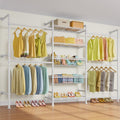 Timate X3i Garment Rack for Hanging Clothes Load 980lbs, Expandable Wall Mounted Closet System with Baskets Industrial Pipe Heavy Duty Clothes Rack Walk in Closet, Adjustable from 5'10' to 8'3', White