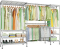 Ulif E11 Heavy-Duty Garment Rack, Metal Freestanding Clothes Rack and Closet Storage Organizer System with 8 Shelves and 4 Hanger Rods, (73.2-97.6)' W x 14.5' D x 71.2' H, Load 1034 LBS, Chrome