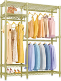 VIPEK V2 Heavy Duty Clothes Rack 4 Tiers Wire Shelving Garment Racks with 3 Hanging Rods Compact Freestanding Closet Metal Closet Rack, Max Load 700LBS, Gold
