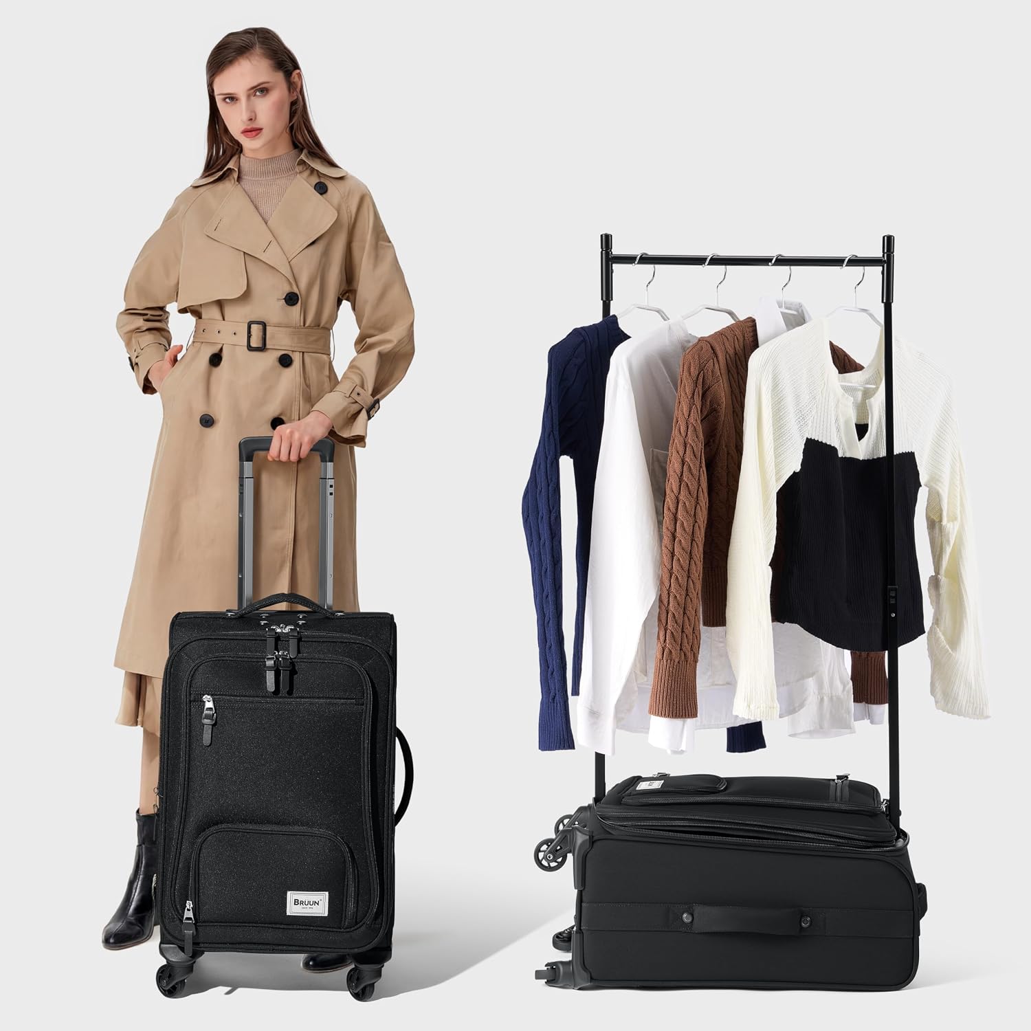BRÜUN Dance Bag with Garment Rack – Dance Competition Carry-On Black Rolling Trolley Carrier with 360° Spinner Wheels for Travel Luggage Closet Suitcase – Designed for Men, Women