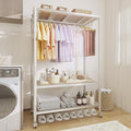 Heavy Duty Rolling Clothes Rack with Wheels, Clothing Racks with Adjustable Shelves & Side Hooks for Hanging Clothes, Freestanding Storage Closet Clothing Rack for Bedroom Laundry Room, Beige