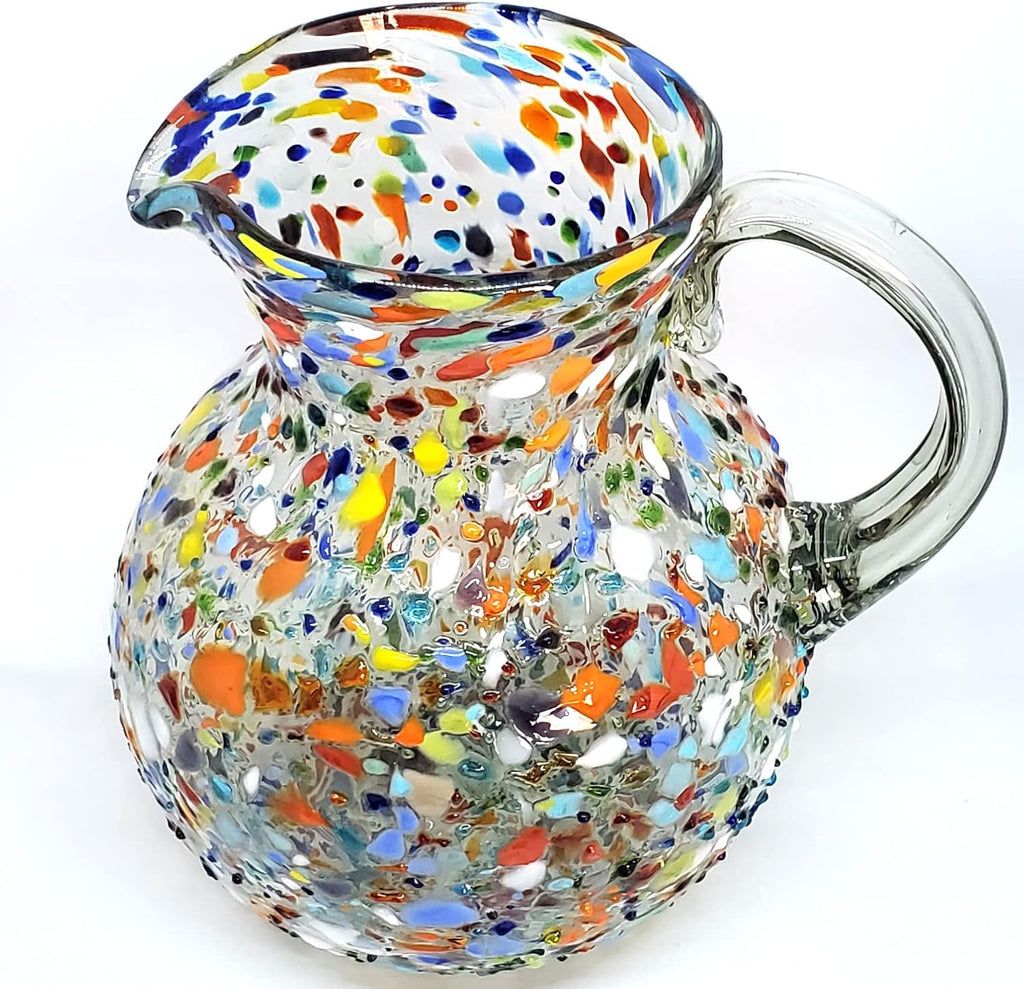 Confetti Rocks 120 oz Large Bola Pitcher, Recycled Glass, Lead-free, Toxin-Free (Pitcher) Multicolor