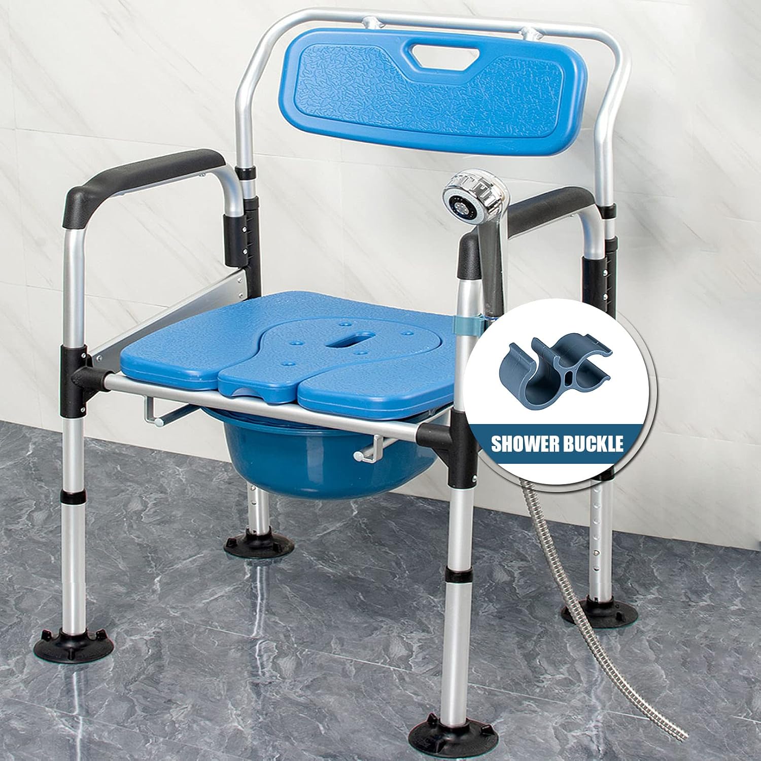Bariatric Bedside Commode 3 in 1 Toilet Seat Chair 49cm/19.3in Extra Wide Heavy Duty Adult Bathroom Shower Chair with Bucket Splash Guard, Aluminum Alloy Frame (2)