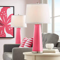 Color + Plus Leo 29 1/2' Tall Cylinder Modern End Table Lamps Set of 2 Eros Pink Brushed Nickel Finish Glass Fabric White Shade Living Room Bedroom Bedside Nightstand House Office Home Reading