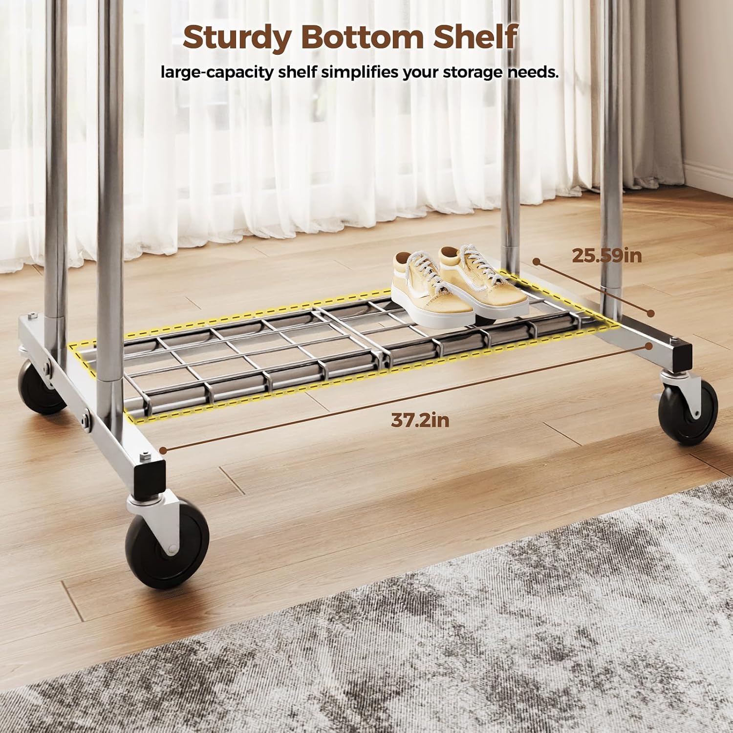 HYSEYY Heavy Duty Clothes Rack, Rolling Clothing Rack for Hanging Clothes with Shelves Load 700LBS,Portable Garment Wardrobe Closet Rack with Wheels for Bedroom,Laundry Room,Retail Store,Silver