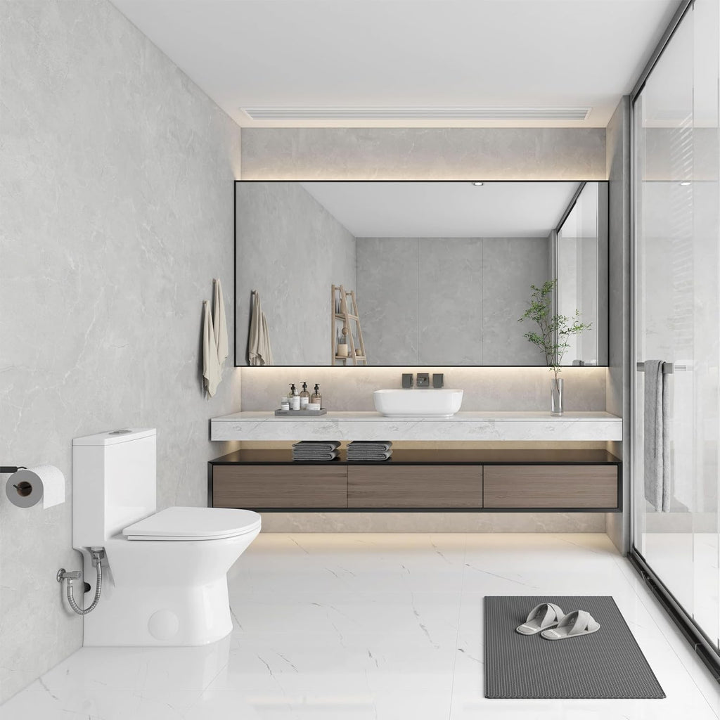 Eridanus Compact One Piece Toilet with Comfort Chair Seat ADA Height 17', Powerful Dual Flush Modern Toilet, 1.1/1.6 GPF, 12' Rough-In, Rimless Bowl with Soft Closing Seat, White