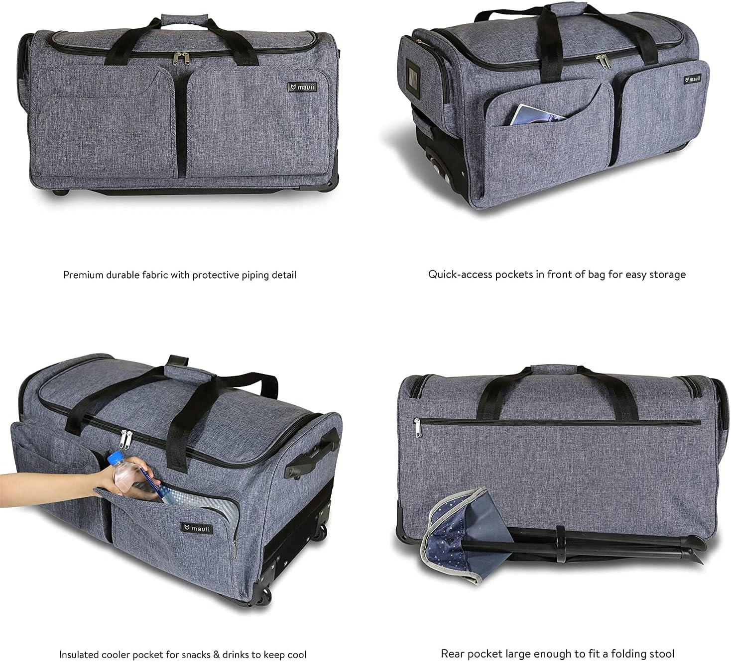 Mavii Dance Bag with Garment Rack, 28 inch Rolling Duffel With, Ideal for Competitions & Travel, Easy-assembly Lightweight Aluminum Clothes Rack, Wheeled Upright Luggage, Heathered Gray