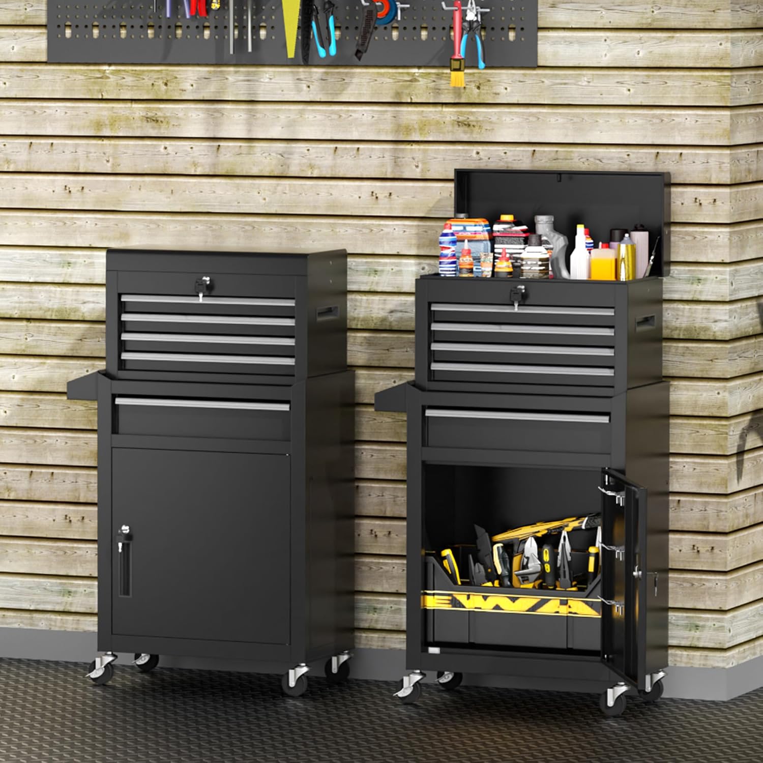 INTERGREAT Rolling Tool Chest, 5-Drawer Tool Box Organizer w/Lockable Wheels & Sliding Drawers & Detachable Top, Tool Storage Cabinet for Garage Workshop, Black