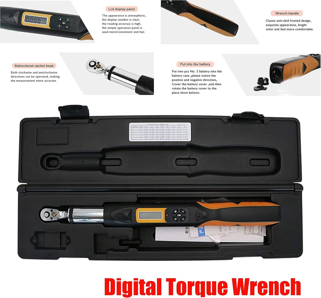 AWG2-010 1/4 Digital Torque Wrench with 36 Teeth Bidirectional Ratchet Head High Accuracy 2% 100 Data Storage Function