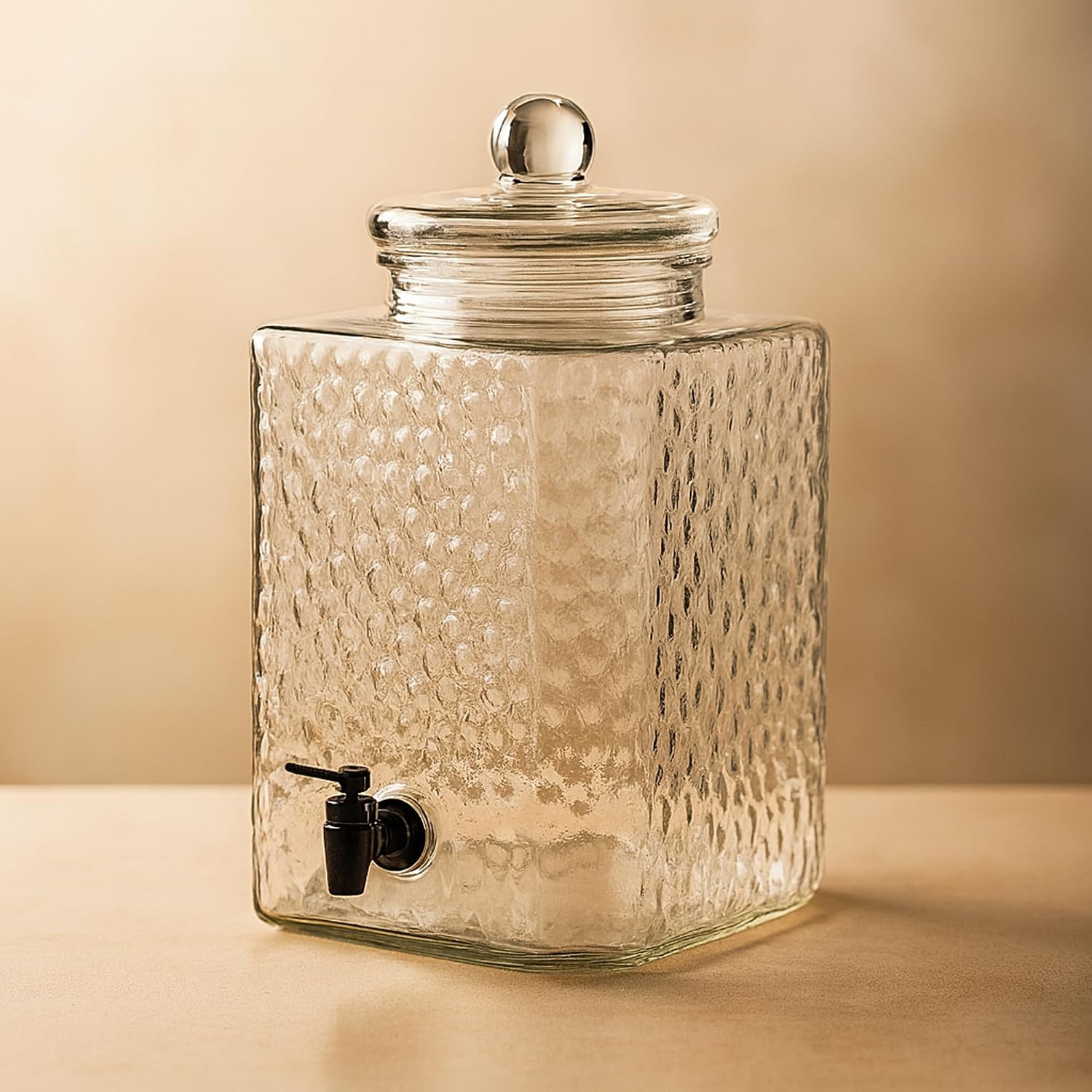 5 Gallon Hammered Glass Beverage Dispenser With Metal Stand, Durable Glass Drink Dispenser For Parties, Juice, Lemonade And More, Elegant (Pack Of 2)