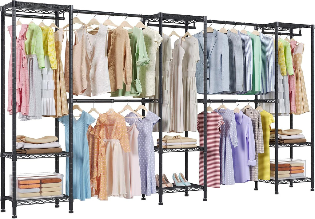 Higeego H11 Large Clothing Rack for Hanging Clothes Heavy Duty Garment Rack, Freestanding Wardrobe Closet Organizer and Storage with Expandable Hanger Rods, Extendable from 7.8 to 10.8 ft, Black