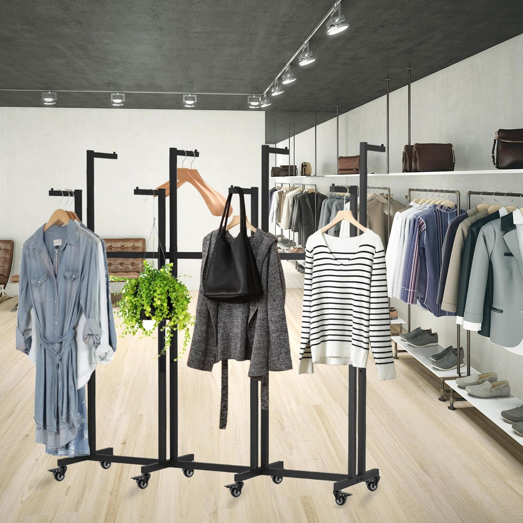 Metal Clothing Rack, 8 Arms Clothes Display Racks with Wheels, Adjustable Floor Standing Garment Rack From 46.85' to 64', Portable Retail Display Stand for Boutique Stores (Black, 8 Arm/68.5in)