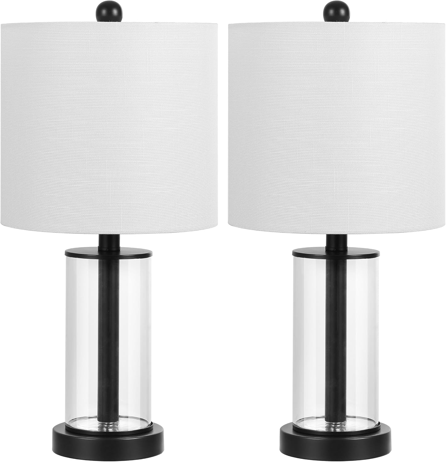 JONATHAN Y 20.5' Oil Rubbed Bronze/Clear Fillable Glass Table Lamp Set of 2, Modern Nightstand Lamps for Living Room Bedroom Office, White Linen Shade, LED Bulbs Included JYL8508A-SET2