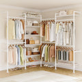 ONBRILL L4 Wall Mounted Industrial Pipe Clothing Rack, Closet Organizer System with 6 Hanging Clothes Rods ( 4 Expandable Rods) & 8 Shelves, Heavy Duty Corner Garment Rack, Large Wardrobe - White