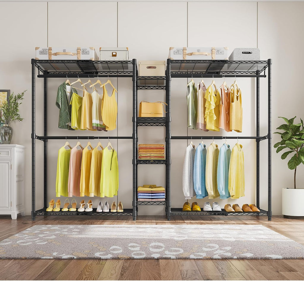 VIPEK X3 Expandable Heavy Duty Clothes Rack Adjustable from 5'2' to 8' with Adjustable Shelves and Hanger Rods, Large Freestanding Clothing Racks Reach-in & Walk-in Closet, Max Load 1210LBS, Black