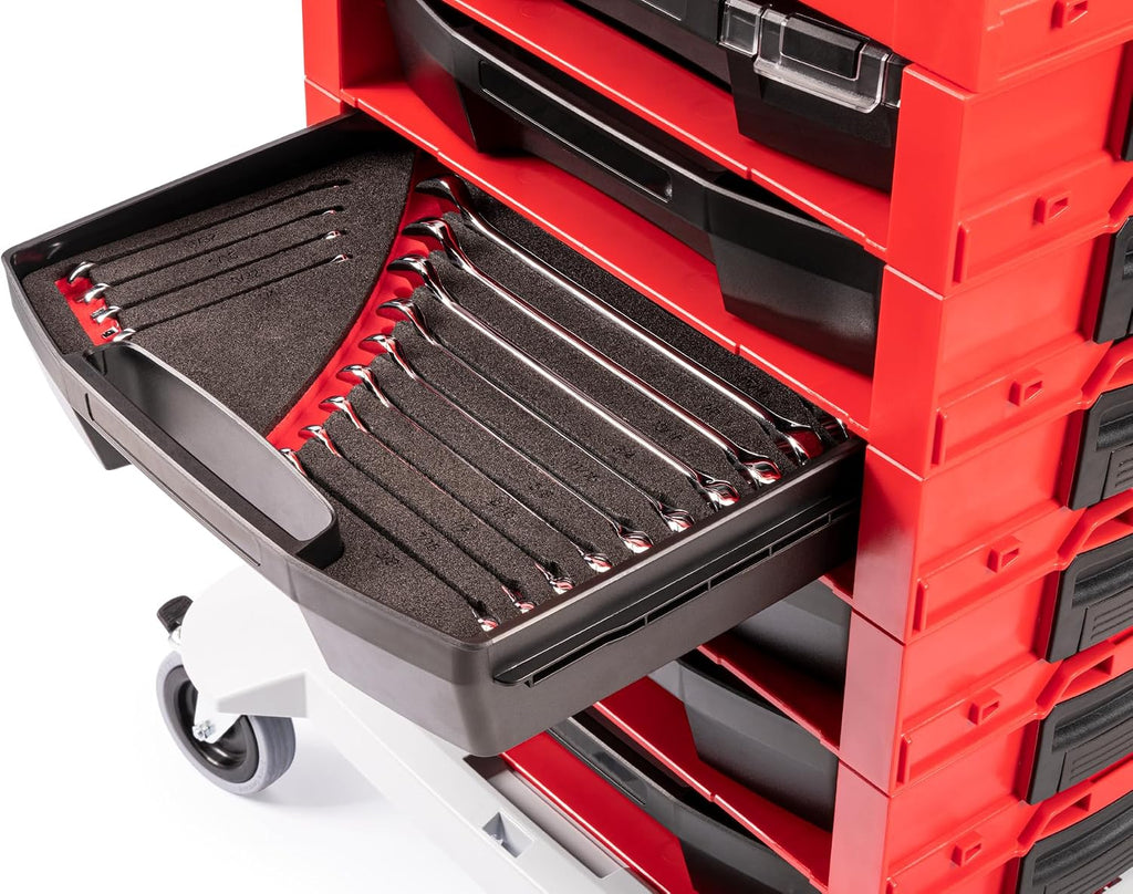 TEKTON Combination Wrench Set with Open Top Drawer and Rack, 15-Piece (1/4-1 in.) | OLB94201