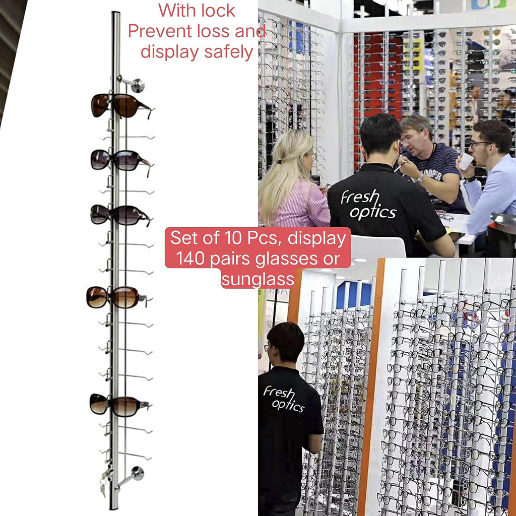10 Set Retail Display 140 Pairs Wall Mount Eyeglass Sunglasses Display Stand Holder Rack With Lock, Multiple Glasses Organizer Hanging Sunglass Eye Glass Eyewear Display Rack