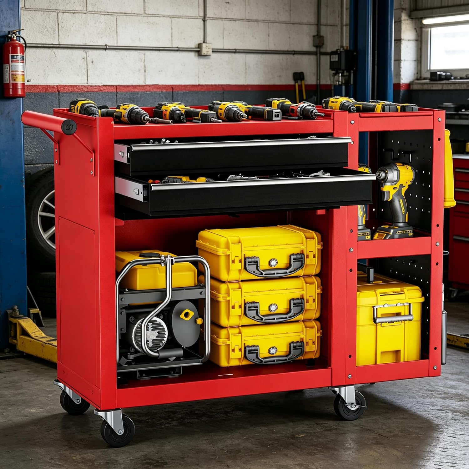 SILVEL 8-Drawer Rolling Tool Chest, 3-in-1 Lockable Tool Box on Wheels with Detachable Top Toolbox & Bottom Storage Cabinet Cart for Garage, Workshop, Repair Room, Warehouse (Red)