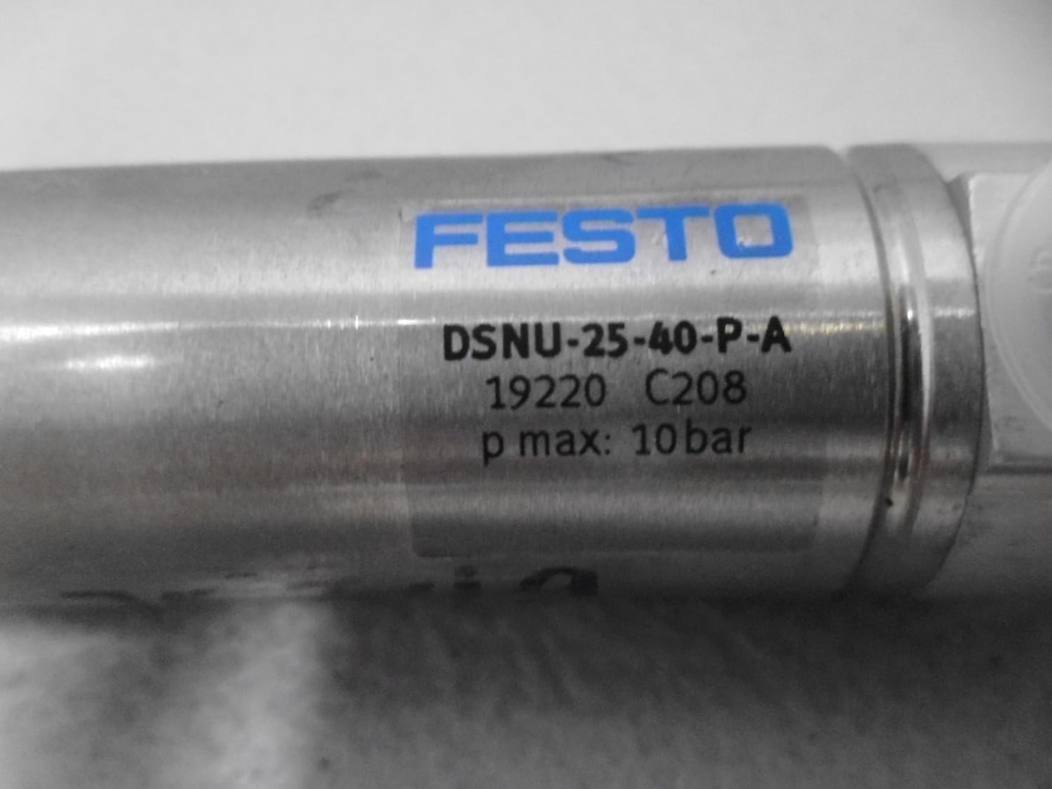 FESTO DSNU-25-40-PPV-A (19245), 1-10 BAR, 25 MM BORE, 40 MM Stroke, Double-Acting, G1/8 Pneumatic Connection, ISO Cylinder, M10X1.25 Rod Thread, NBR/TPE-U(PU), Pneumatic, Cushioning; ADJUSTA