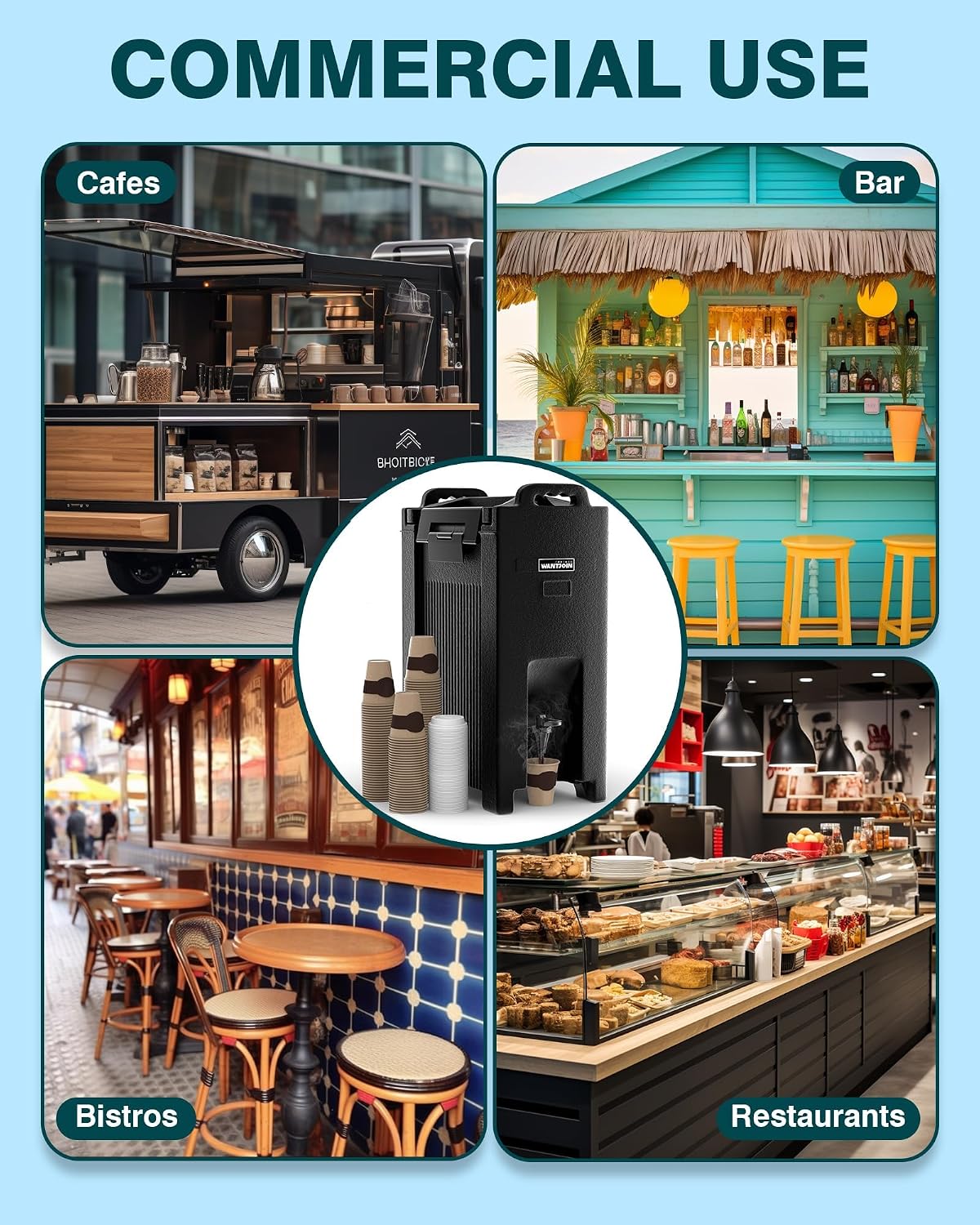 WantJoin Insulated Beverage Dispenser - 5 Gallon Hot and Cold Drink Container, Thermal Drink Dispenser Cooler Server Carrier with Handles for Commercial Catering, Black