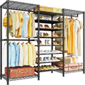 ULIFHOME E16 Heavy Duty Clothing Rack（with 7-Tier Adjustable Shoe Rack） Freestanding Clothes Rack for Hanging Clothes，Metal Closet Storage Organizer Large Wardrobe，69'' W x 15.8'' D x 76.2'' H，Black