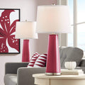 Color + Plus Leo Modern Table Lamps 29 1/2' Tall Set of 2 Antique Red Glass Tapered Column Plain White Drum Shade Decor for Bedroom Living Room House Home Bedside Nightstand Office Family