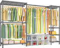 Ulif E10 Clothes Rack（With Stretchable Hanger Rod）Freestanding Clothing Racks for Hanging Clothes，Adjustable Closet Organizer System，Portable Garment Rack 73-97' W x 15' D x 72' H，Max Load 800LBS，Grey