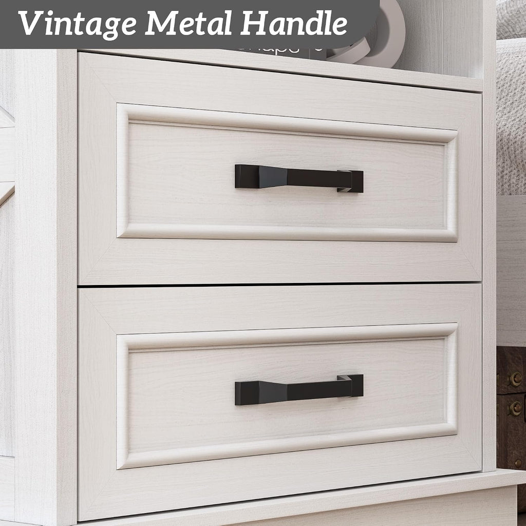 Fluest 24' Tall Farmhouse Nightstands Set of 2, Night Stands with Fast Charging Station, Beside Tables with Drawers and Open Storage, Rustic End Tables for Bedroom, Antique White