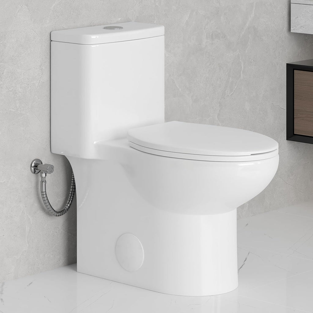 Eridanus One Piece Toilet for Bathroom, Elongated Toilets with Compact Soft Closing Seat, ADA Compliant 17' Chair Height Seat, 12' Rough in, Powerful Dual Flush 1.1/1.6 GPF, Modern Ceramic White