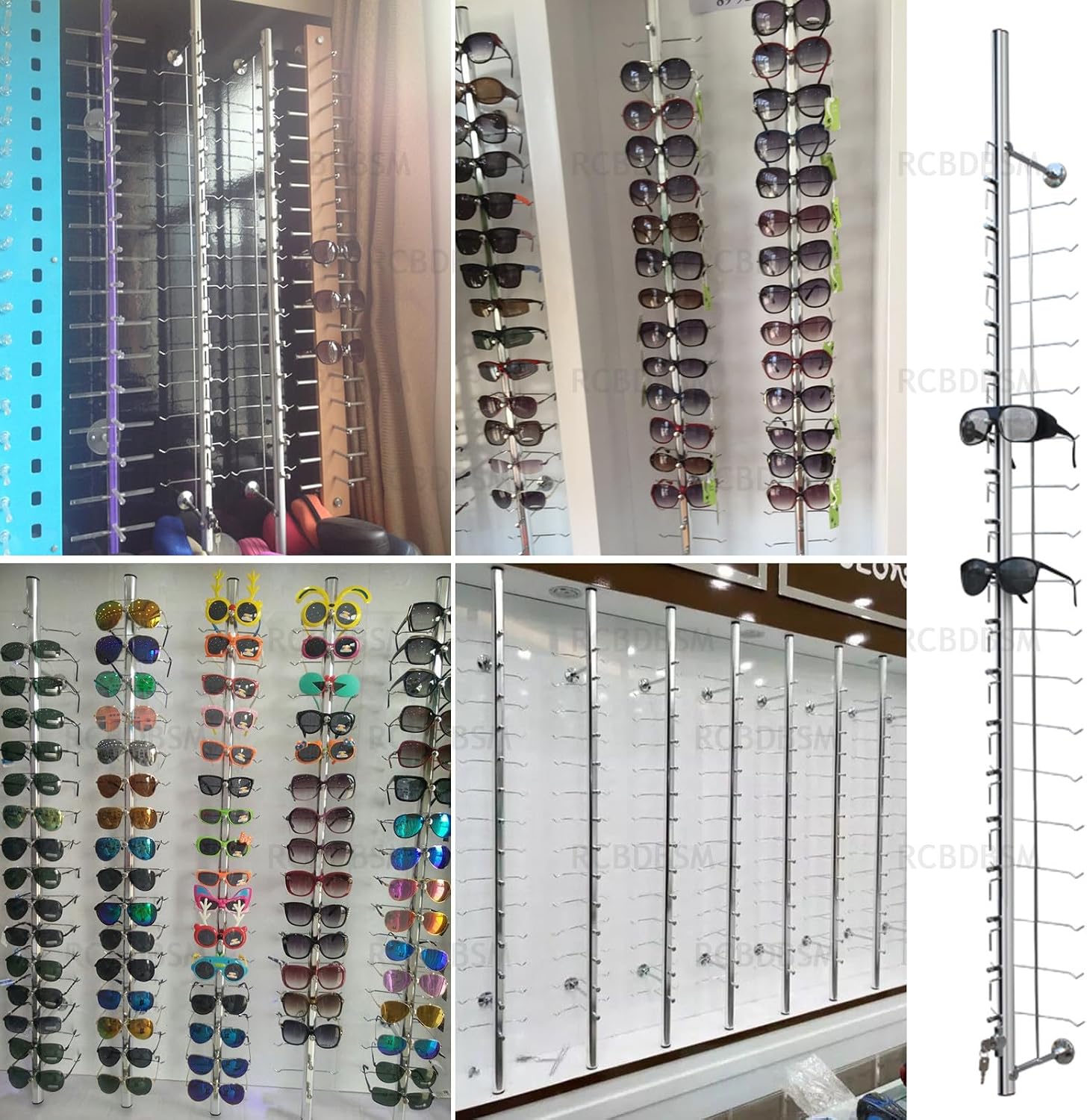 Eyeglass Display Racks Lockable Sunglasses Glasses Organizer Wall Mount Storage Stand - Aluminium Frame Holder, Set of 10 (4.5ft, Holds 16 Frames)