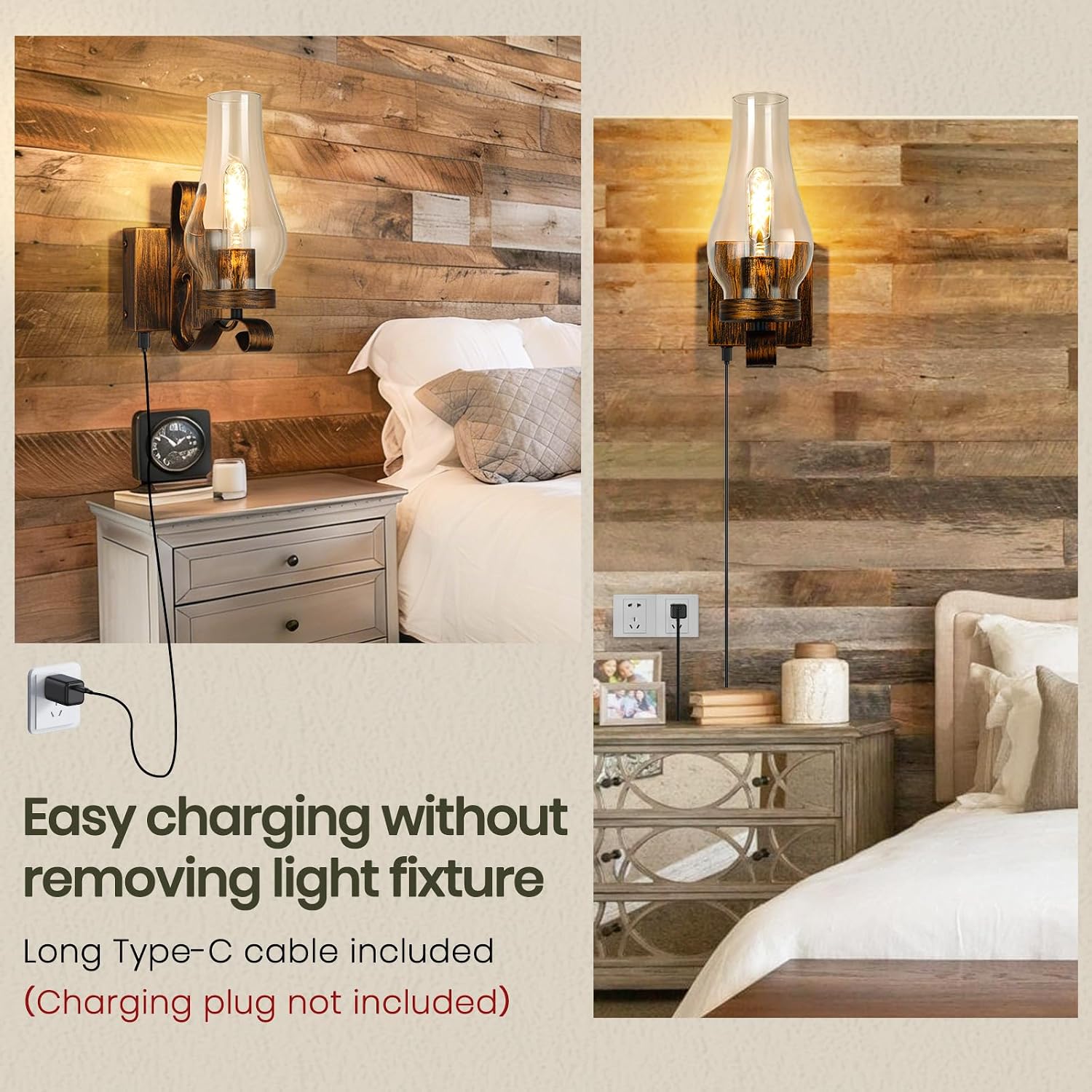 Battery Operated Wall Sconce, Rechargeable Rustic Wall Lights, Non-Hardwired Antique Kerosene Wall Lamps, Gold Vintage Bedside Wall Sconces with Remote Control for, Bedroom, Hallway etc