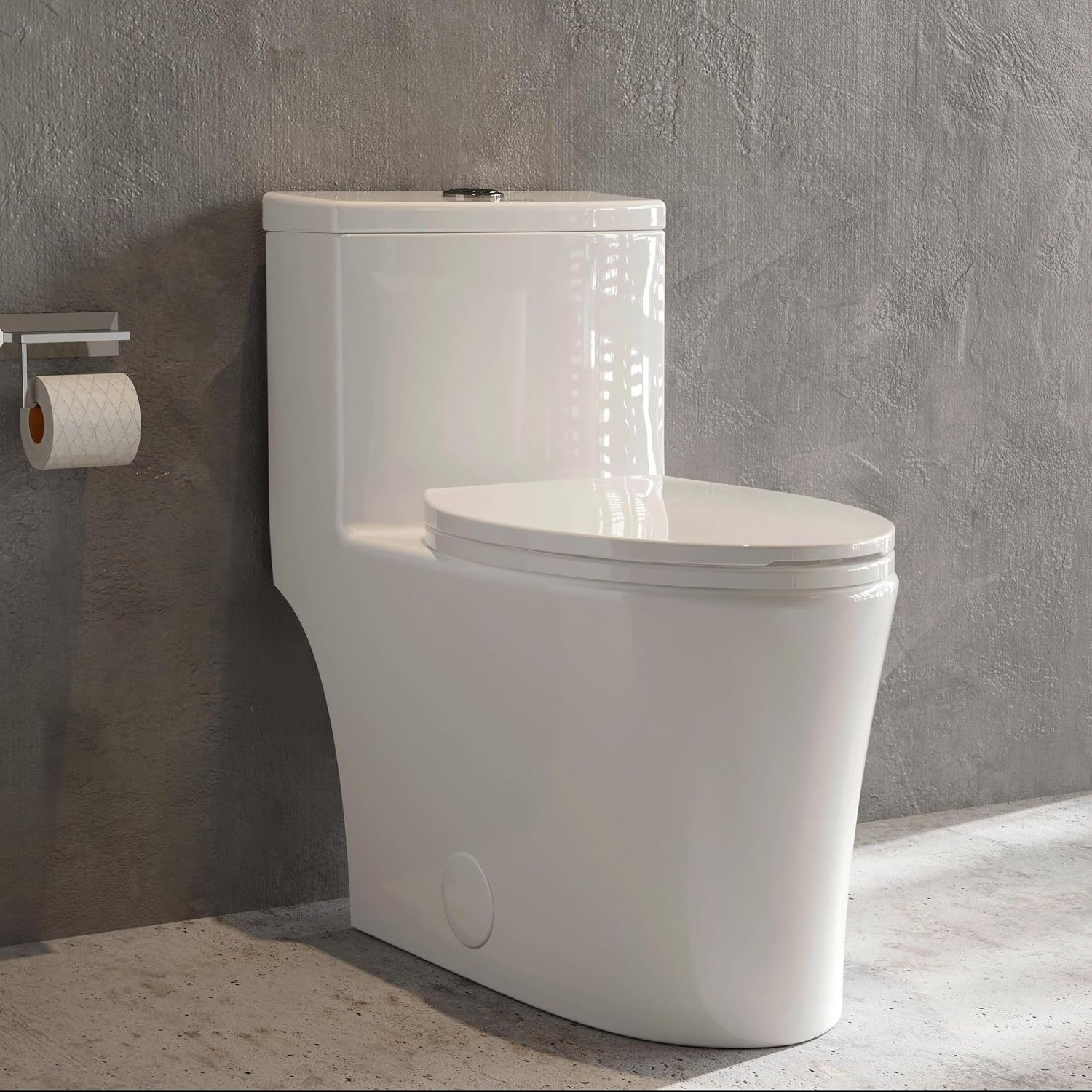 Elongated One-Piece Toilet, Full Skirt & Sleek Design, Dual Powerful Flush Toilet 0.8/1.28 GPF and MAP 1000g, Comfort Height Toilet, White, 12'' Rough-in