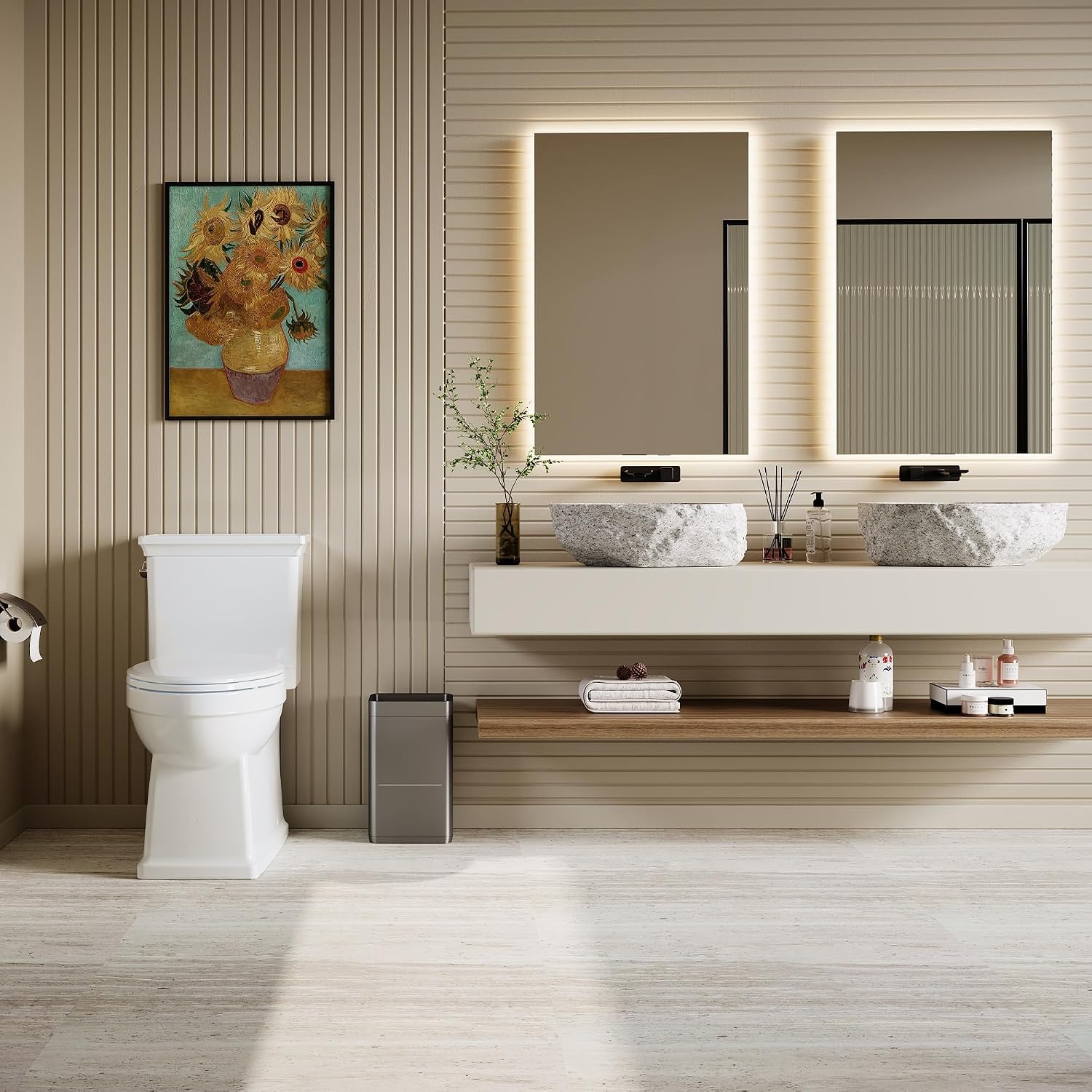 Two-Piece Elongated Toilet Set, Water Conserving Single Flush with Soft-Close Seat, Standard Installation for Home Bathrooms