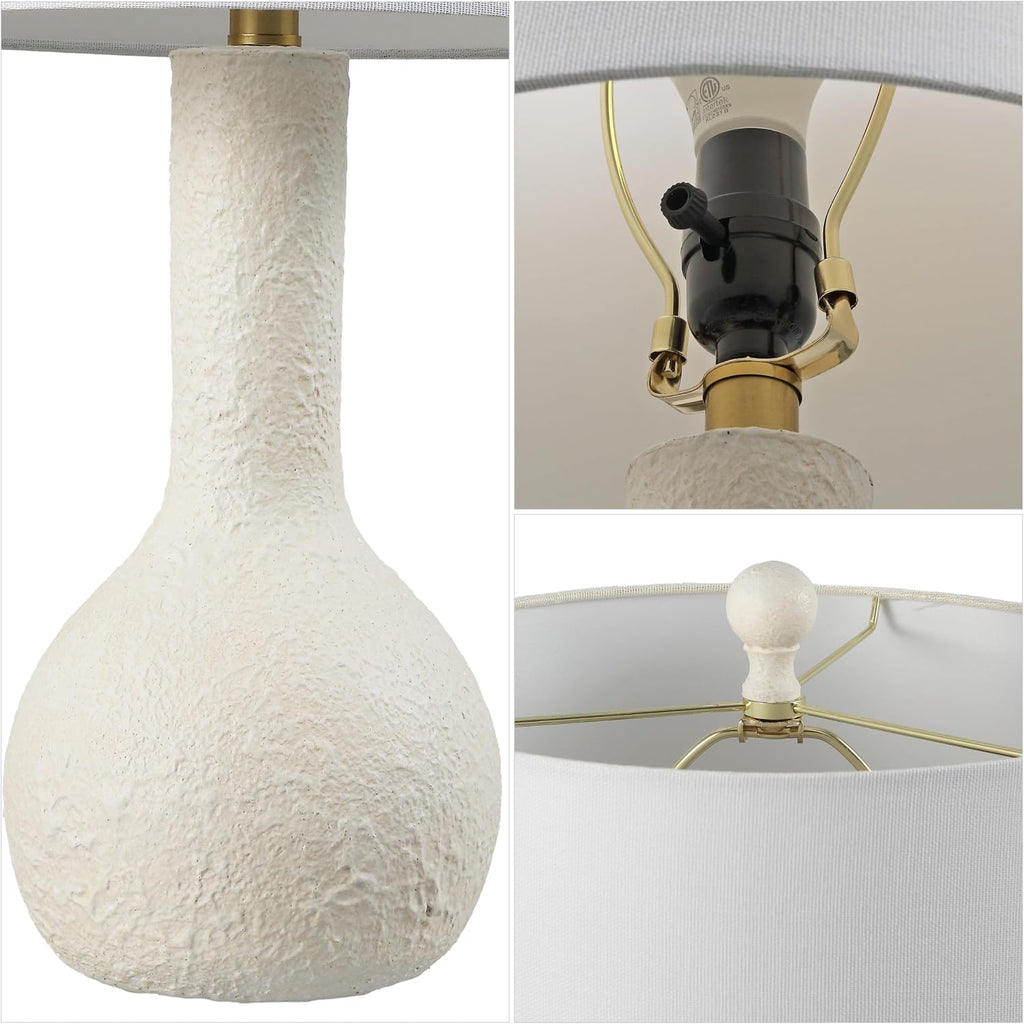 JONATHAN Y 24.75' Antique White Modern Table Lamp Set of 2 for Bedroom, Scandinavian Textured Gourd Lamps for Living Room, White Linen Shade, LED Bulbs Included JYL9207A-SET2