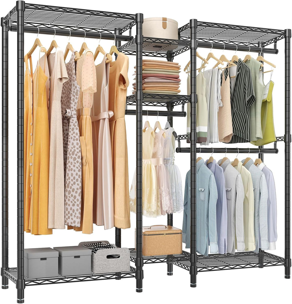 VIPEK Classic V6 Medium Heavy Duty Clothes Rack, 7-Tier Garment Rack with Adjustable Shelves, Portable Closet with 4 Hanging Rods, Space-Saving, 750lbs Capacity, 59.8' L x 14.6' W x 76.4' H, Black