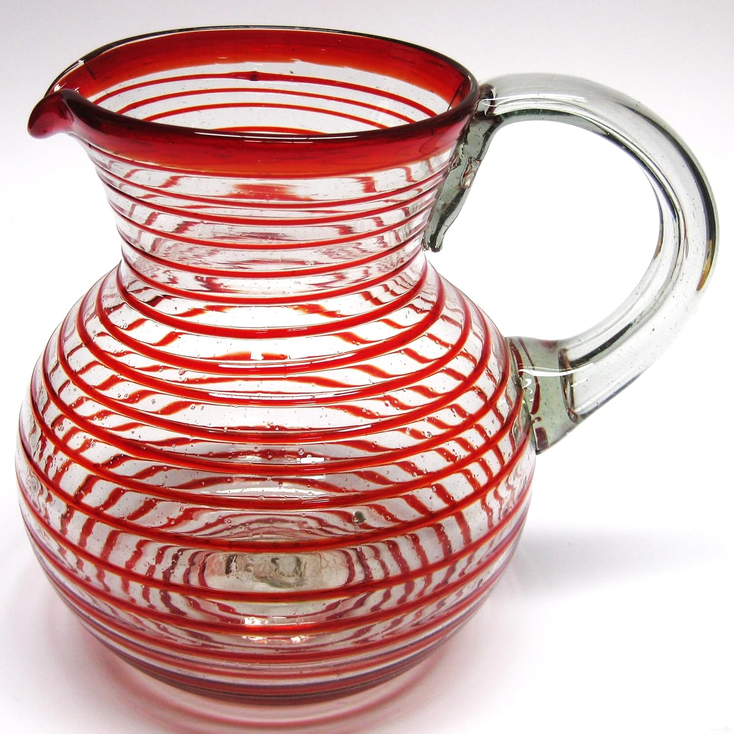Ruby Red Spiral 120 oz Pitcher and 6 Drinking Glasses set, Recycled Glass, Lead-free, Toxin-Free (Pitcher & Glasses)