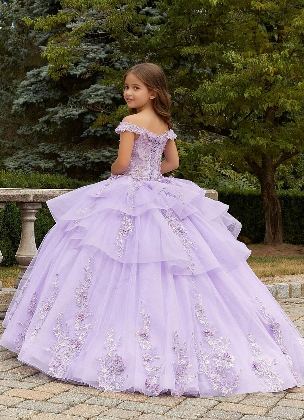 Crystal Lace Applique Flower Girl Dress Layered 3D Floral First Communion Dresses Off Shoulder Girls Pageant Dresses