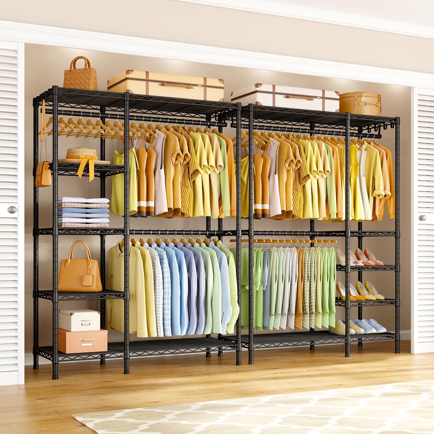 Ulif F2 Clothes Rack, 5 Tiers Heavy Duty Garment Rack for Bedroom, Freestanding Adjustable Closet Storage Organizer, 46.1' W x 15.4' D x 78.3' H, Load 630lbs, Upgraded Black