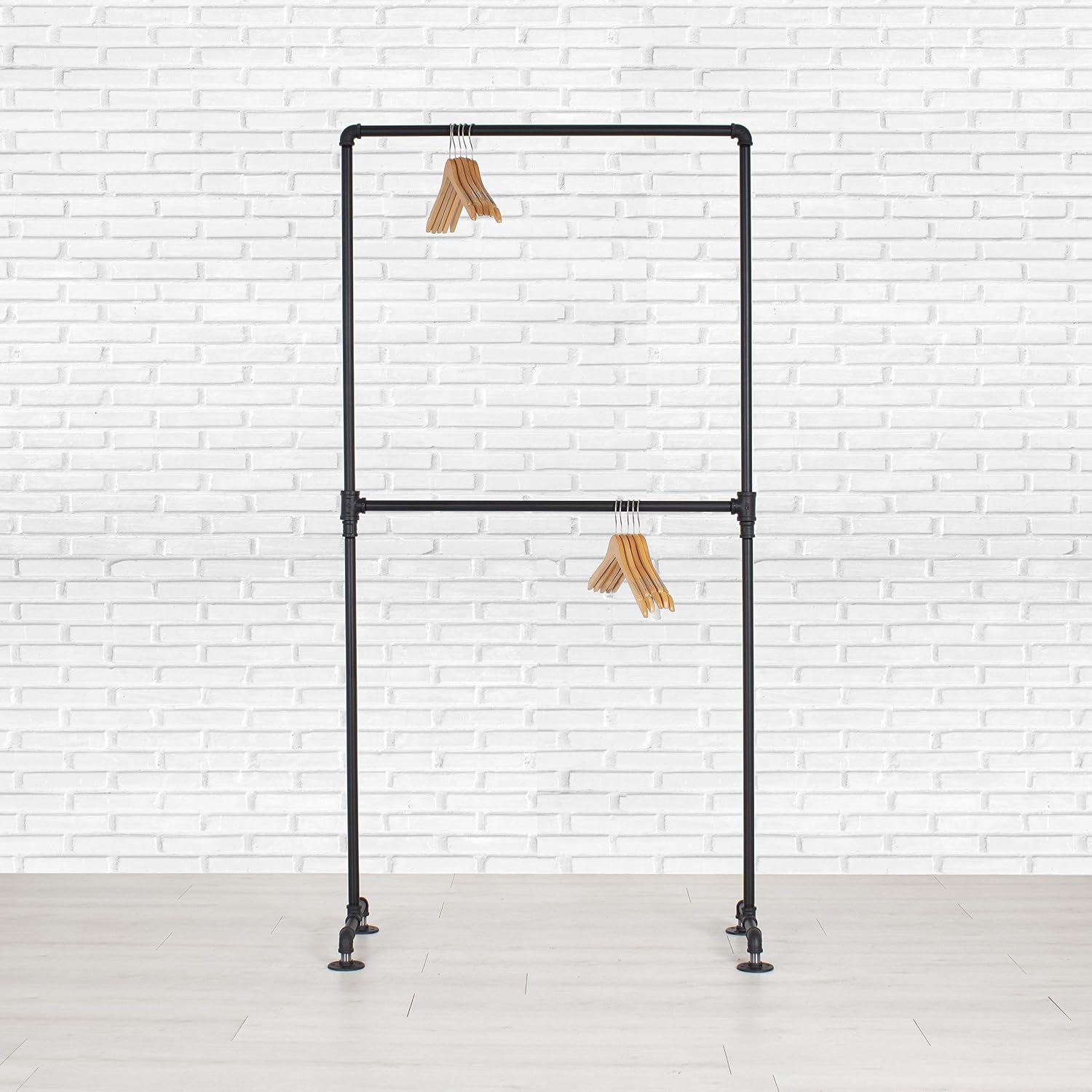 William Robert's Vintage Industrial Pipe Double Rail Clothing Rack, Black, 39 Inches Wide, 78 Inches Tall