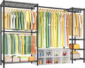 Ulif E10 Clothes Rack（With Stretchable Hanger Rod）Freestanding Clothing Racks for Hanging Clothes，Adjustable Closet Organizer System，Portable Garment Rack 73-97'W x 15' D x 72' H，Max Load 800LBS，Black
