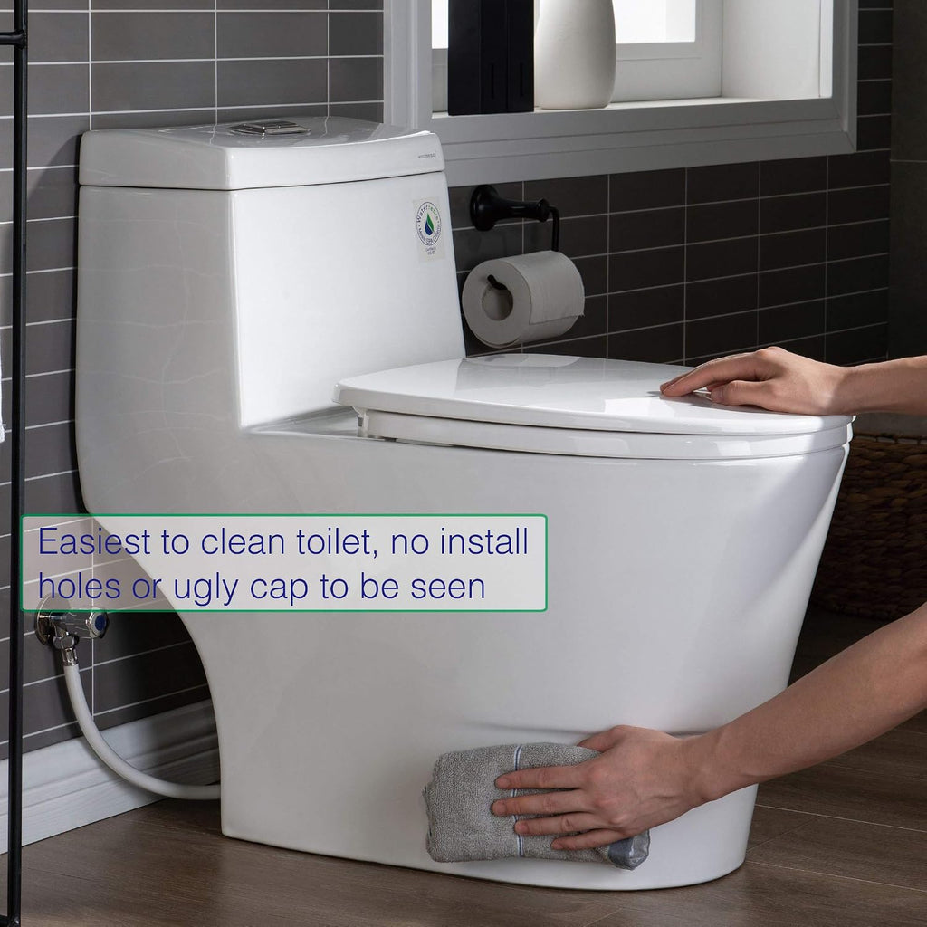 WOODBRIDGEE One Piece Toilet with Soft Closing Seat, Chair Height, 1.28 GPF Dual, Water Sensed, 1000 Gram MaP Flushing Score Toilet with Brushed Nickel, White,B0940-F-BN