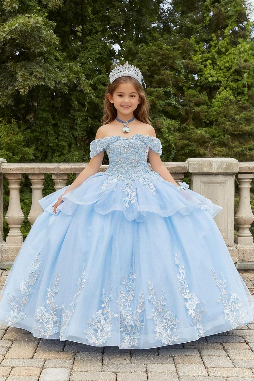 Crystal Lace Applique Flower Girl Dress Layered 3D Floral First Communion Dresses Off Shoulder Girls Pageant Dresses