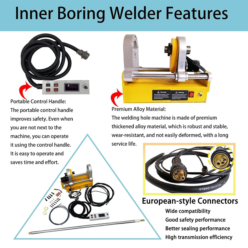 Line Boring and Welding Machine, 110V Line Boring Machine 55-260mm Hole Drilling Repair Bores with Control Handle, 150cm Bar, European Connector for Excavators, Loaders, Cranes No MIG Welder