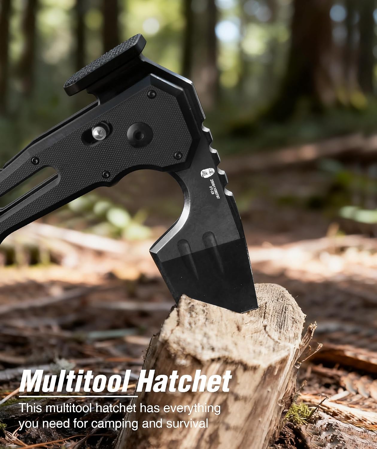 HX OUTDOORS Folding Hatchet Axe Survival Multitool, DC53 Steel Blade with Black Titanium, Camping Hatchet with Hammer, G10 Handle for Outdoor Gear,Various Tactical and Survival(Black)
