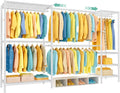 SEMHOR E01 Expandable Heavy Duty Clothes Rack, Free Standing Closet System Organizer, Adjustable Portable Carbon Steel Garment & Clothing Racks for Hanging Clothes (72.5-96'), 800LBS Max Load, White